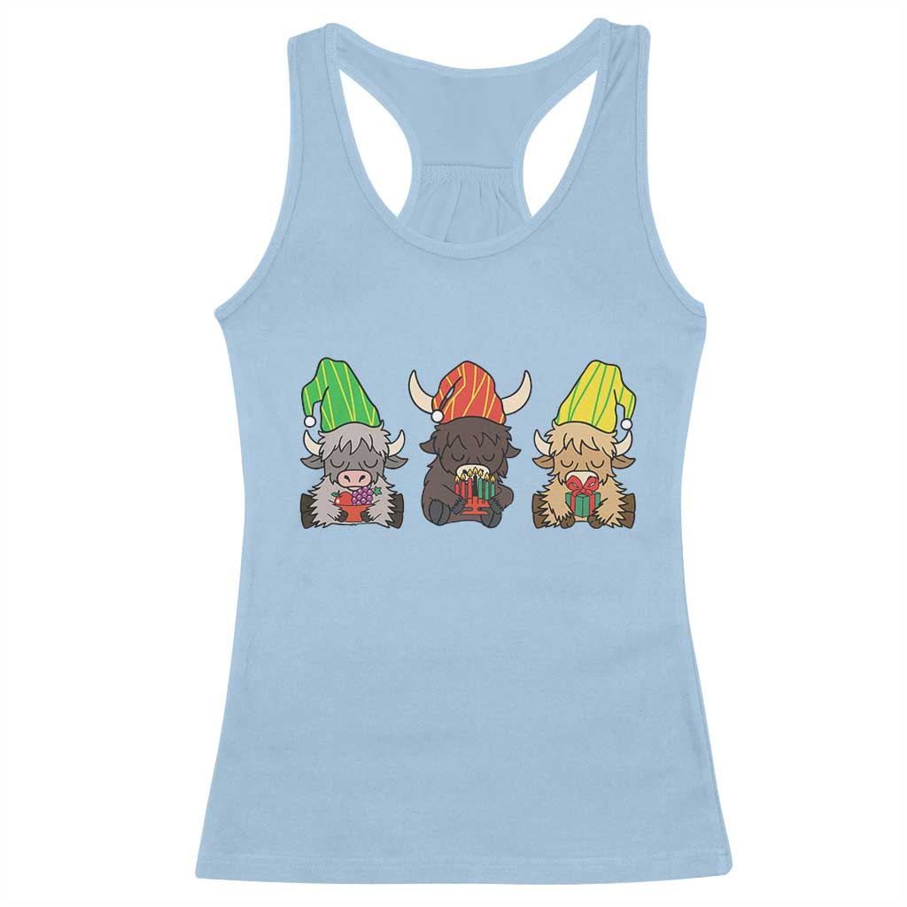 Funny Highland Cow With Kinara And Presents Cultural Pride Gift Racerback Tank Top TS12 Light Blue Print Your Wear