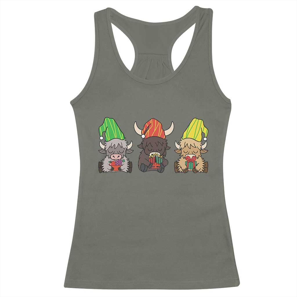 Funny Highland Cow With Kinara And Presents Cultural Pride Gift Racerback Tank Top TS12 Military Green Print Your Wear