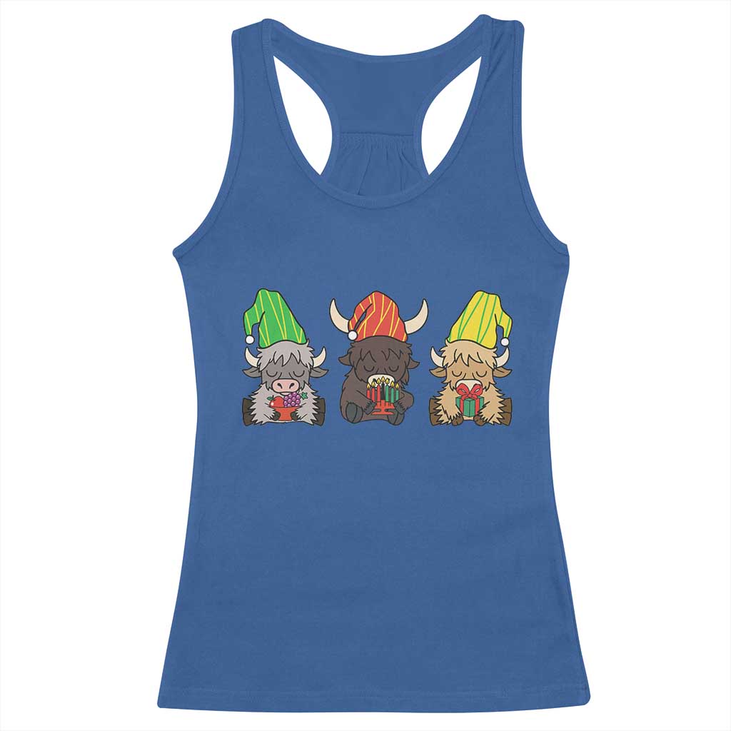 Funny Highland Cow With Kinara And Presents Cultural Pride Gift Racerback Tank Top TS12 Royal Blue Print Your Wear