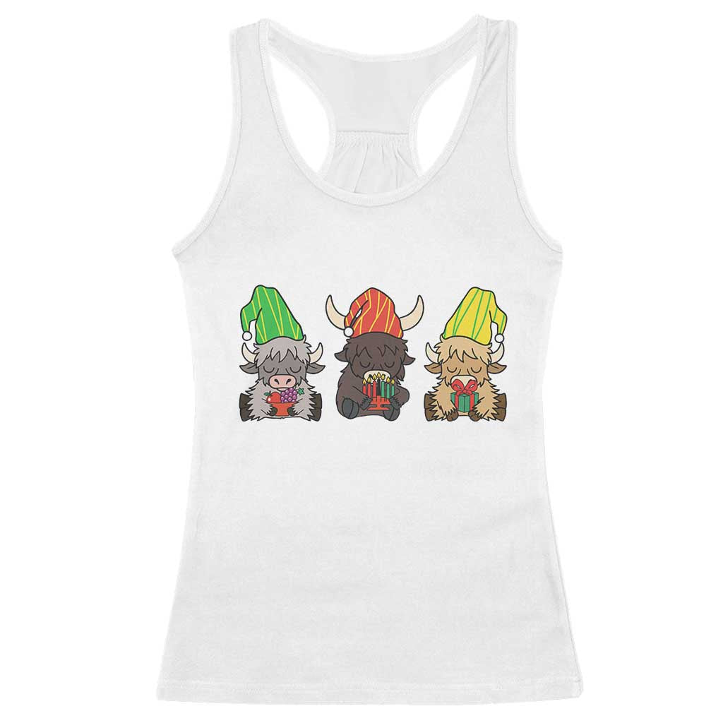 Funny Highland Cow With Kinara And Presents Cultural Pride Gift Racerback Tank Top TS12 White Print Your Wear