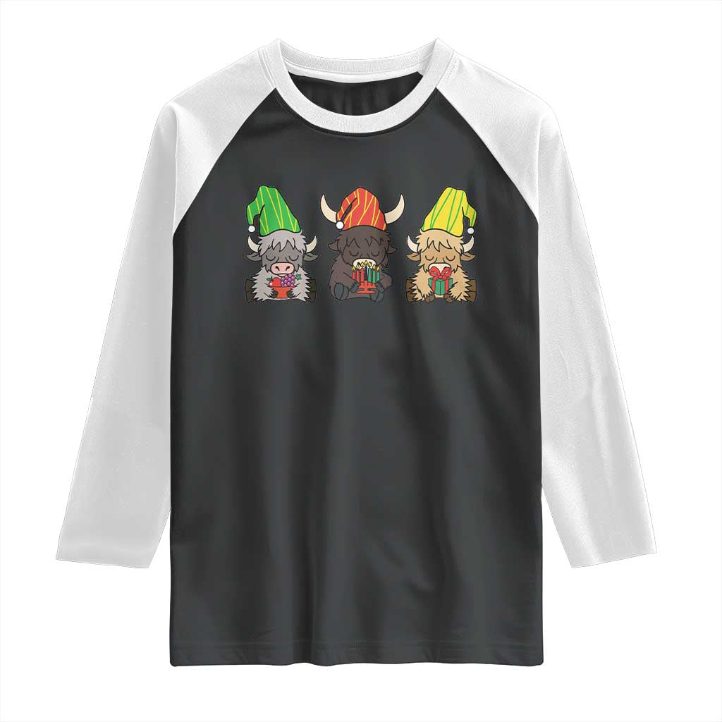 Funny Highland Cow With Kinara And Presents Cultural Pride Gift Raglan Shirt TS12 Black White Print Your Wear