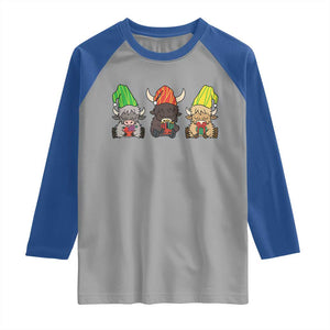 Funny Highland Cow With Kinara And Presents Cultural Pride Gift Raglan Shirt TS12 Sport Gray Royal Print Your Wear