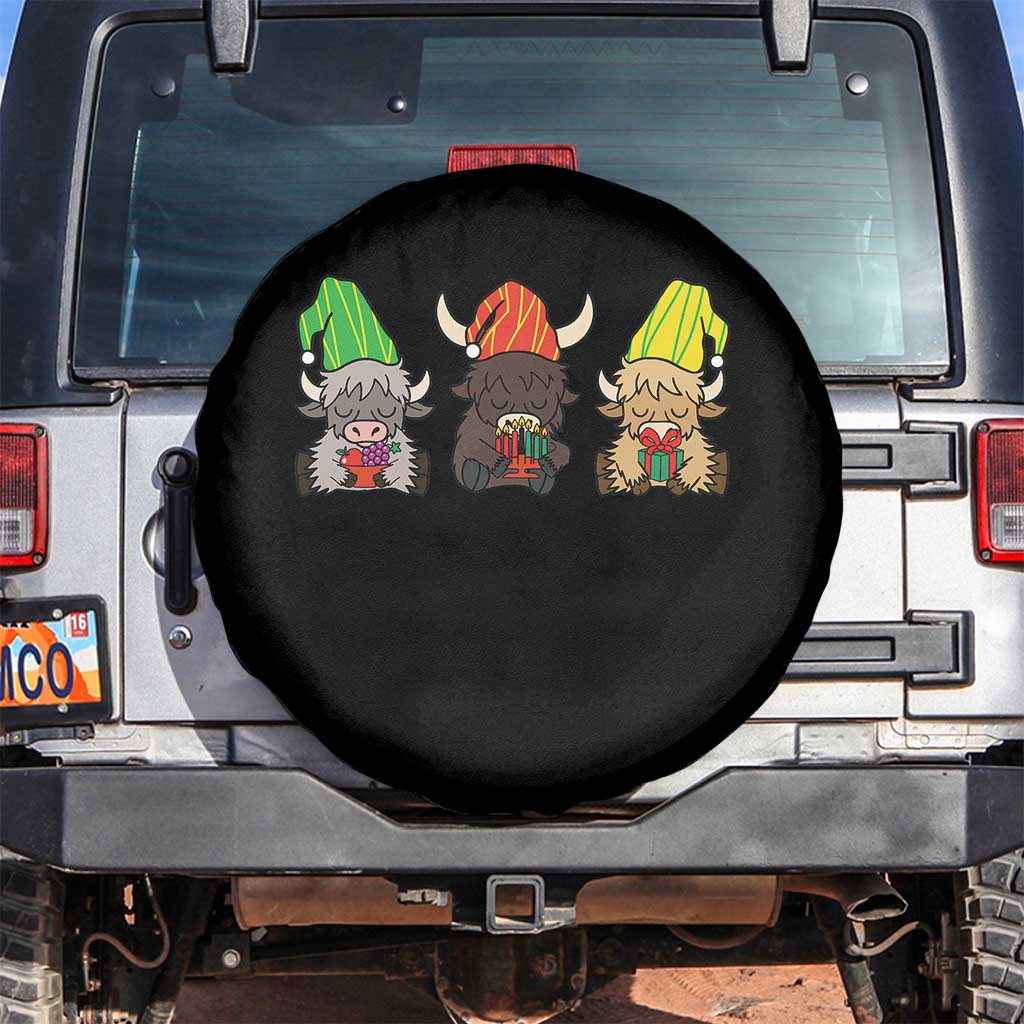 Funny Highland Cow With Kinara And Presents Cultural Pride Gift Spare Tire Cover - Print Your Wear