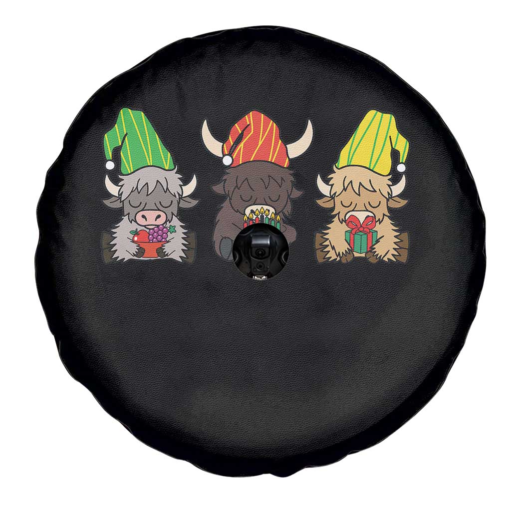 Funny Highland Cow With Kinara And Presents Cultural Pride Gift Spare Tire Cover - Print Your Wear