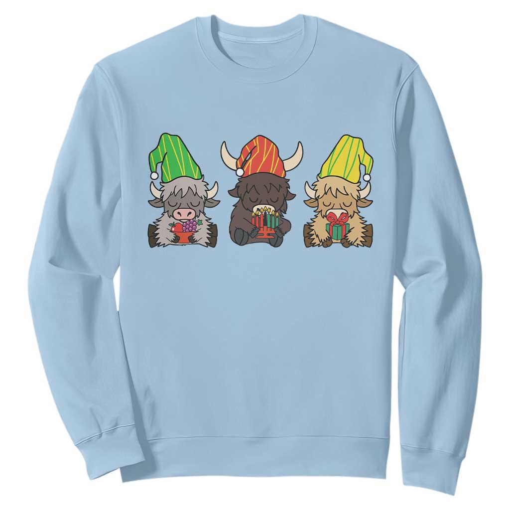 Funny Highland Cow With Kinara And Presents Cultural Pride Gift Sweatshirt TS12 Light Blue Print Your Wear