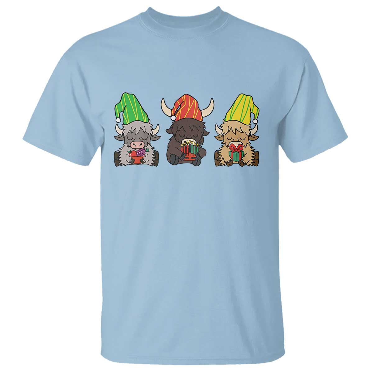Funny Highland Cow With Kinara And Presents Cultural Pride Gift T Shirt TS12 Light Blue Print Your Wear