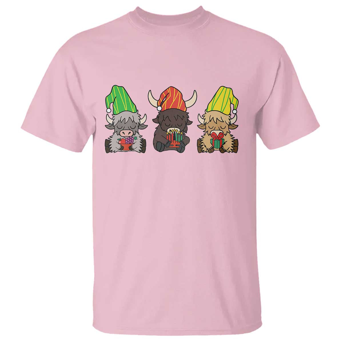 Funny Highland Cow With Kinara And Presents Cultural Pride Gift T Shirt TS12 Light Pink Print Your Wear