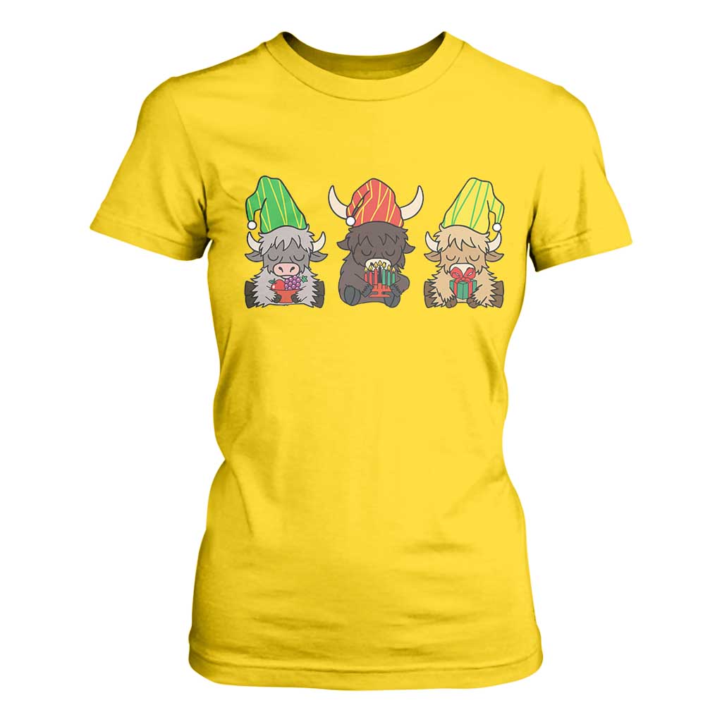 Funny Highland Cow With Kinara And Presents Cultural Pride Gift T Shirt For Women TS12 Daisy Print Your Wear