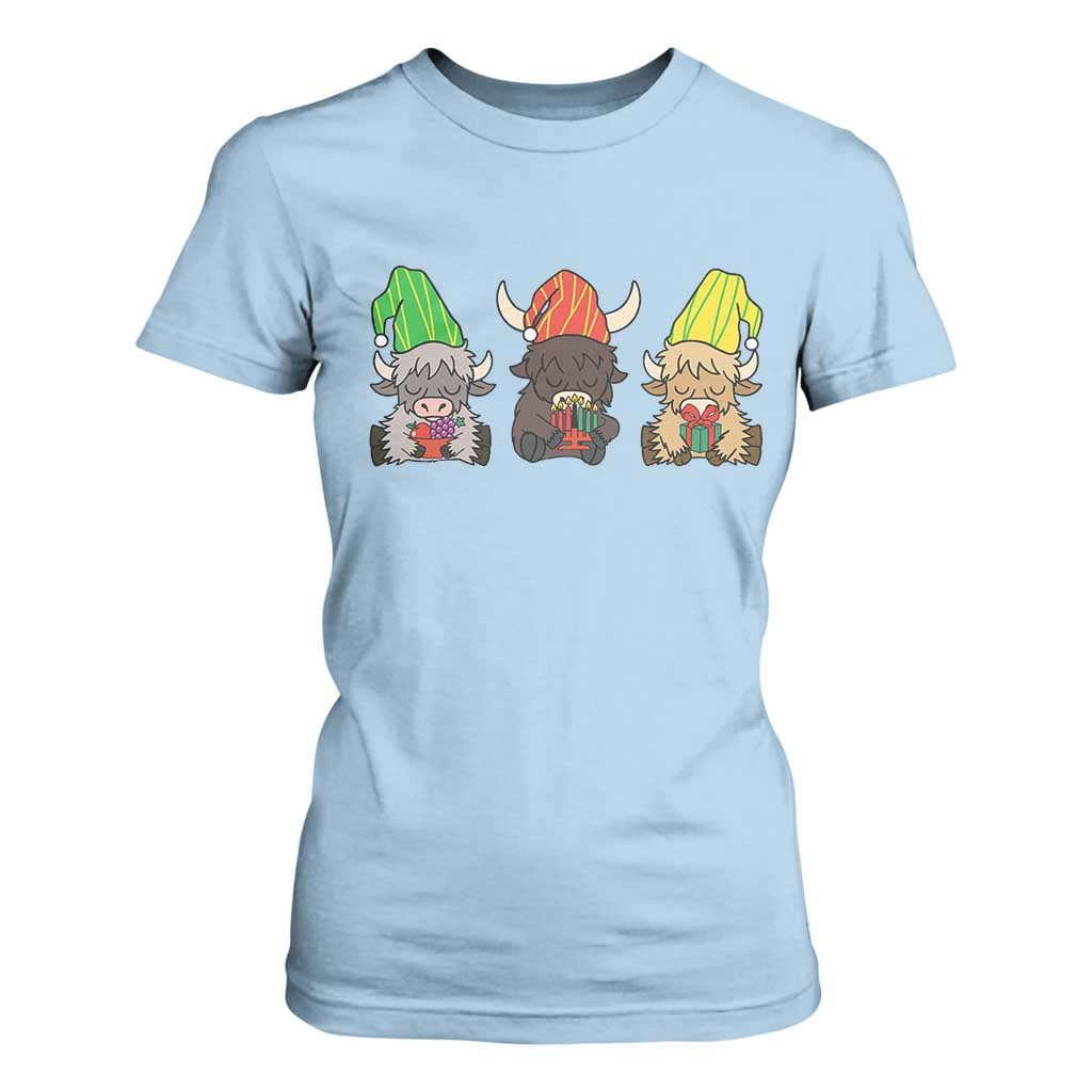 Funny Highland Cow With Kinara And Presents Cultural Pride Gift T Shirt For Women TS12 Light Blue Print Your Wear