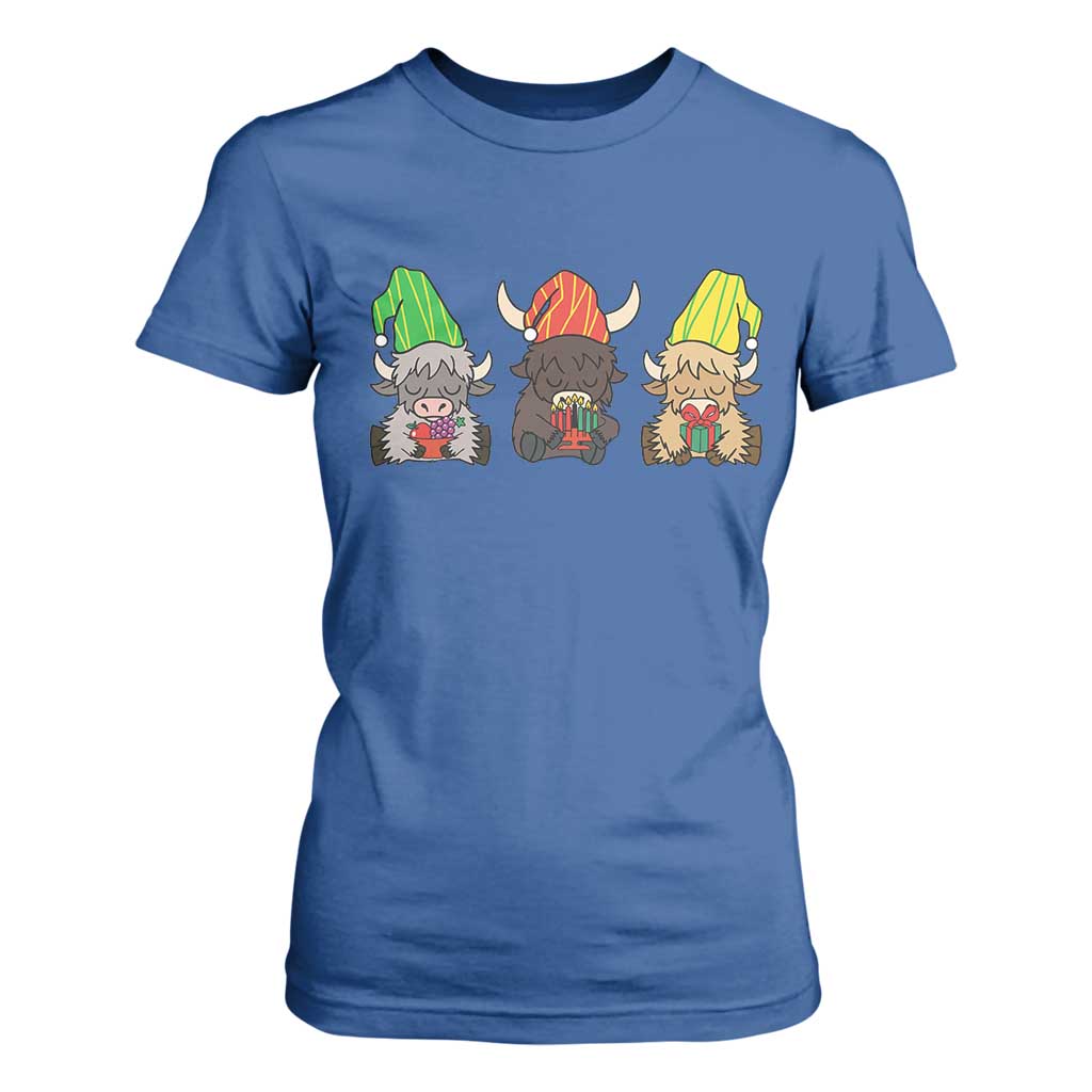 Funny Highland Cow With Kinara And Presents Cultural Pride Gift T Shirt For Women TS12 Royal Blue Print Your Wear