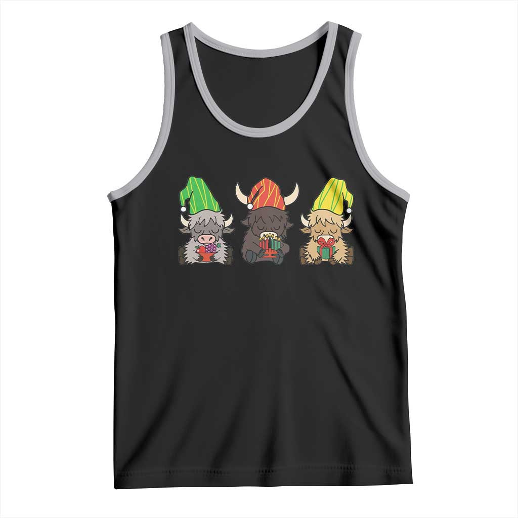 Funny Highland Cow With Kinara And Presents Cultural Pride Gift Tank Top TS12 Black Athletic Heather Print Your Wear