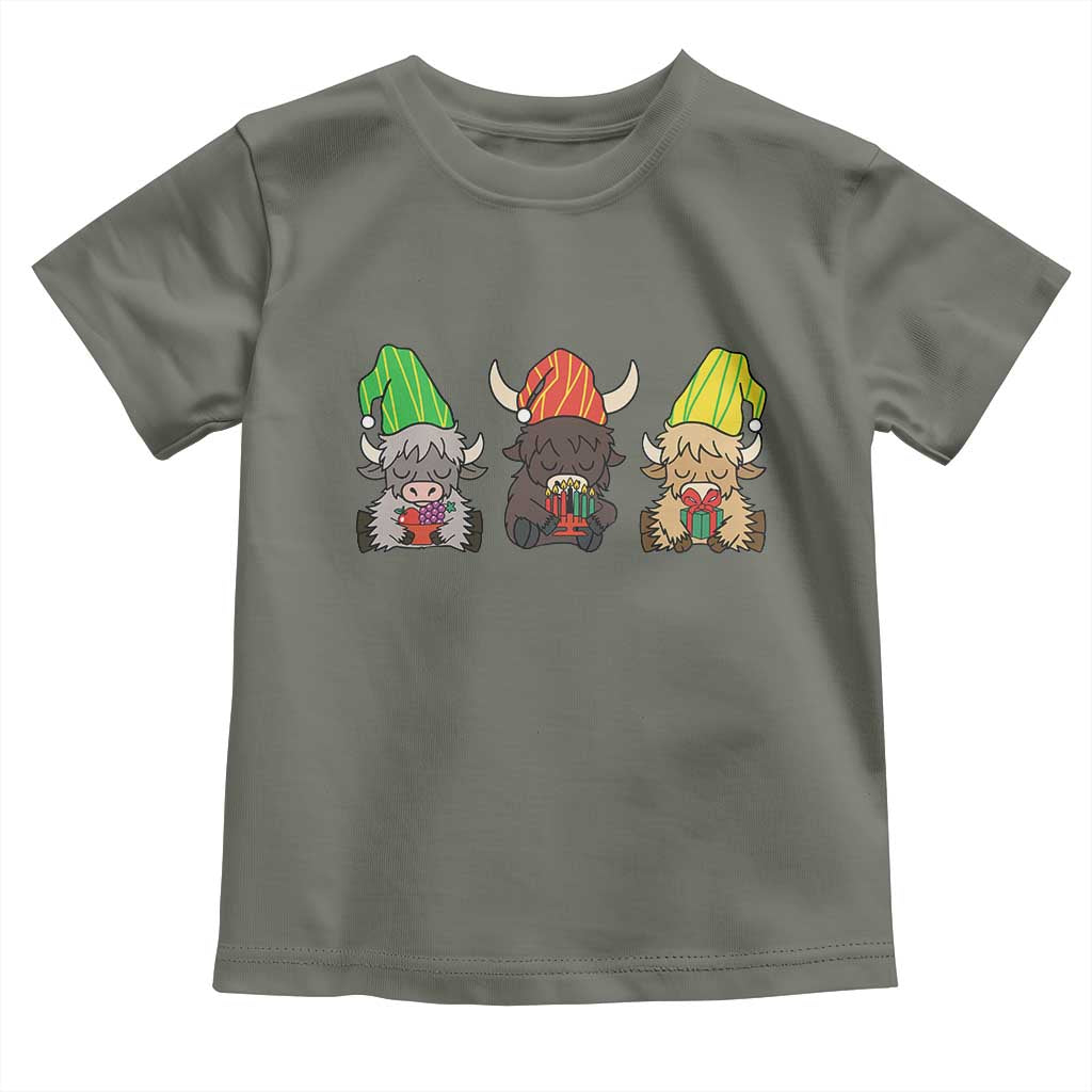 Funny Highland Cow With Kinara And Presents Cultural Pride Gift Toddler T Shirt TS12 Military Green Print Your Wear