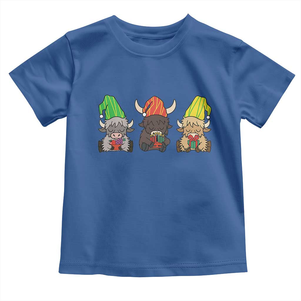 Funny Highland Cow With Kinara And Presents Cultural Pride Gift Toddler T Shirt TS12 Royal Blue Print Your Wear