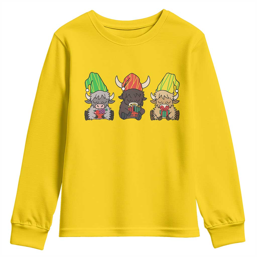 Funny Highland Cow With Kinara And Presents Cultural Pride Gift Youth Sweatshirt TS12 Daisy Print Your Wear