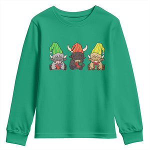 Funny Highland Cow With Kinara And Presents Cultural Pride Gift Youth Sweatshirt TS12 Irish Green Print Your Wear