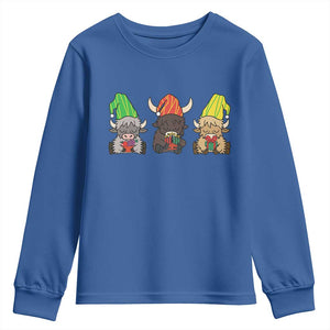 Funny Highland Cow With Kinara And Presents Cultural Pride Gift Youth Sweatshirt TS12 Royal Blue Print Your Wear