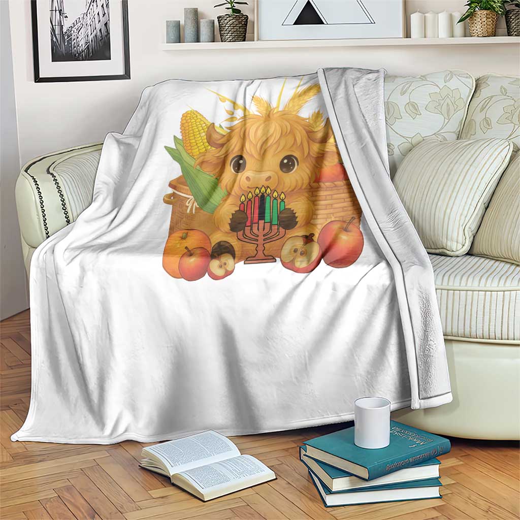 Cute Highland Cow With Kwanzaa Kinara And Presents Throw Blanket African Heritage Gift TS12 Print Your Wear