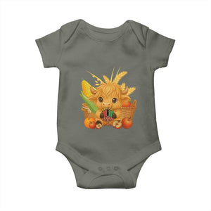 Cute Highland Cow With Kwanzaa Kinara And Presents Baby Onesie African Heritage Gift TS12 Military Green Print Your Wear