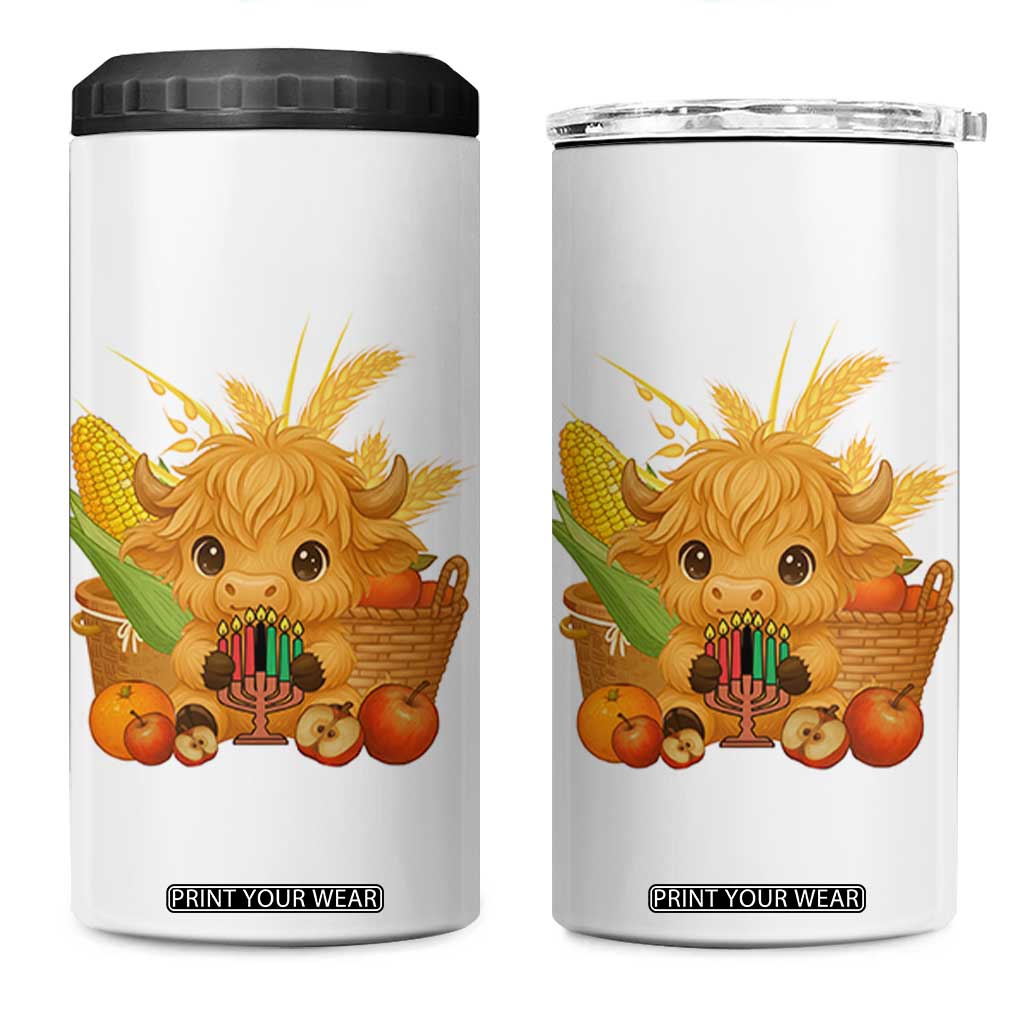 Cute Highland Cow With Kwanzaa Kinara And Presents 4 in 1 Can Cooler Tumbler African Heritage Gift TS12 One Size: 16 oz White Print Your Wear