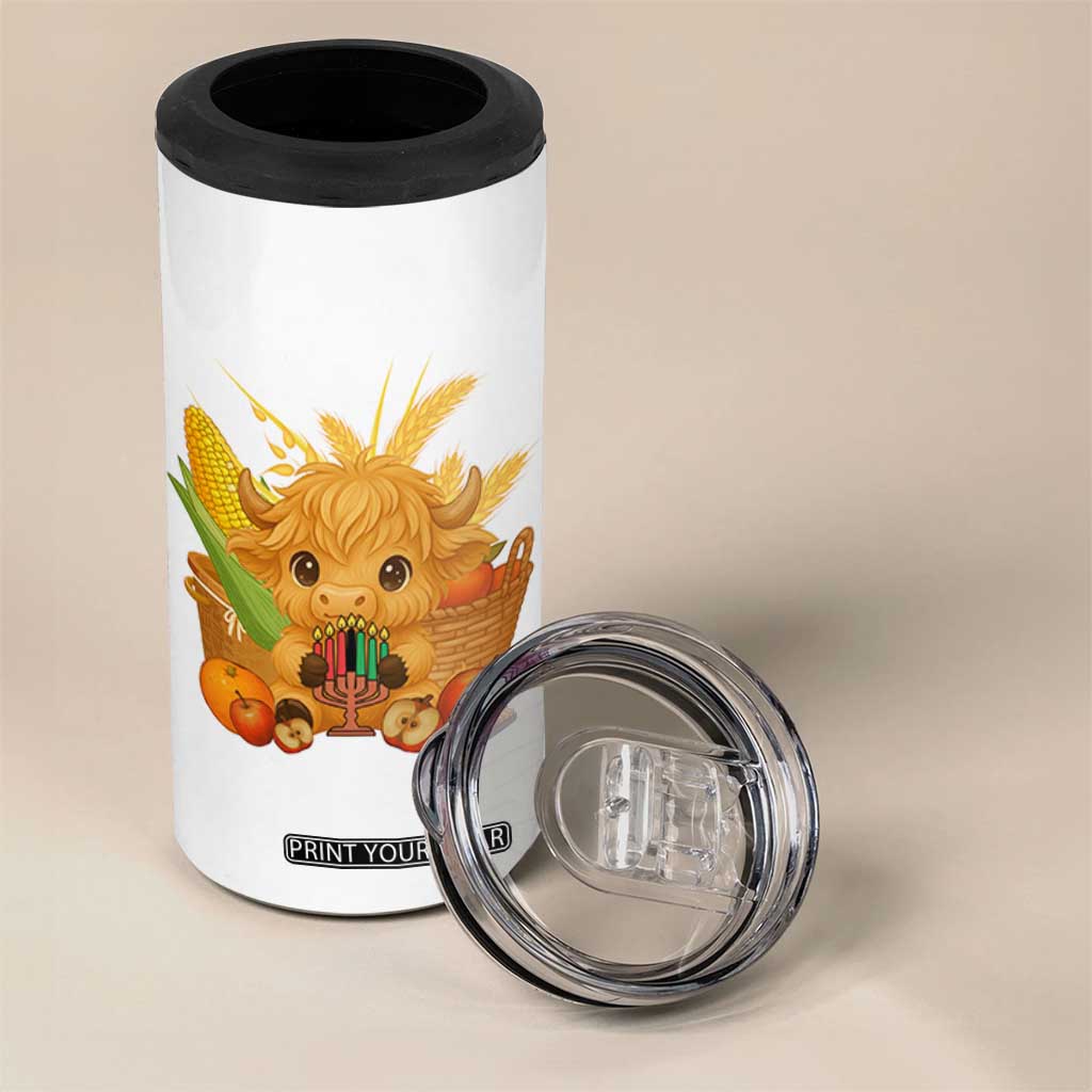 Cute Highland Cow With Kwanzaa Kinara And Presents 4 in 1 Can Cooler Tumbler African Heritage Gift TS12 Print Your Wear