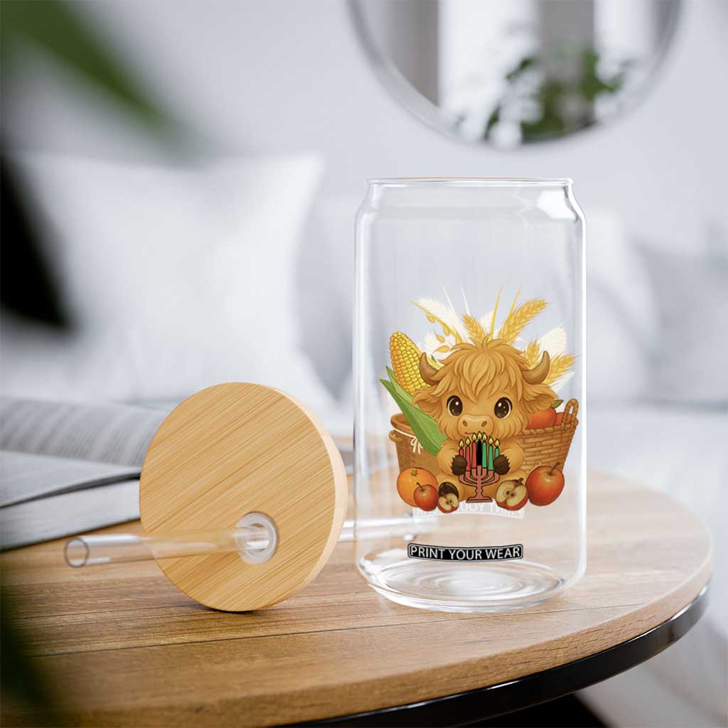 Cute Highland Cow With Kwanzaa Kinara And Presents Glass Can African Heritage Gift TS12 Print Your Wear