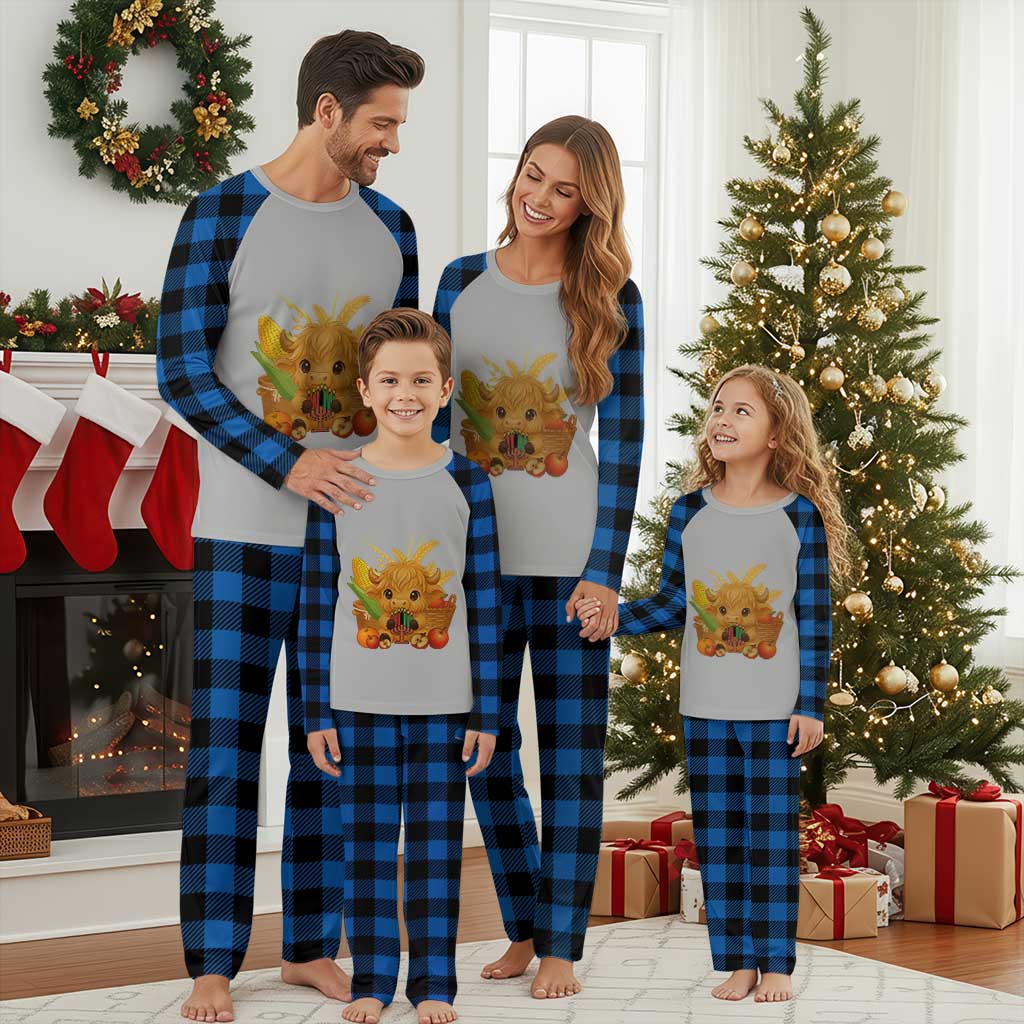 Cute Highland Cow With Kwanzaa Kinara And Presents Plaid Pajama Set African Heritage Gift TS12 Blue Plaid Print Your Wear