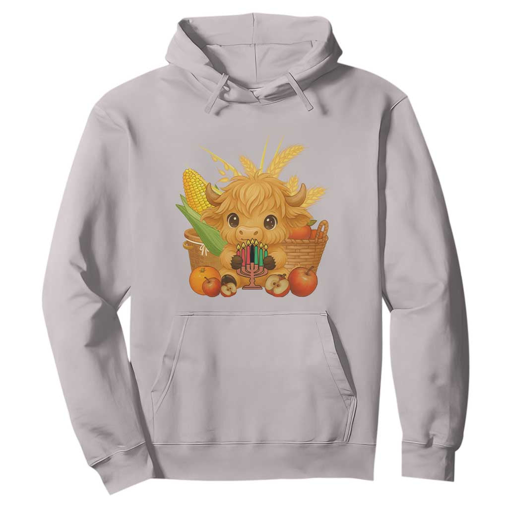 Cute Highland Cow With Kwanzaa Kinara And Presents Hoodie African Heritage Gift TS12 Ice Gray Print Your Wear