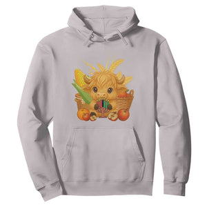 Cute Highland Cow With Kwanzaa Kinara And Presents Hoodie African Heritage Gift TS12 Ice Gray Print Your Wear