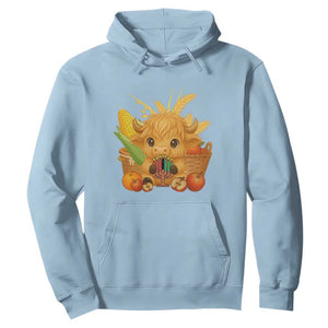 Cute Highland Cow With Kwanzaa Kinara And Presents Hoodie African Heritage Gift TS12 Light Blue Print Your Wear