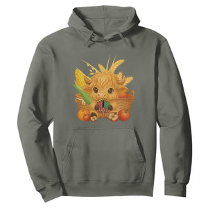 Cute Highland Cow With Kwanzaa Kinara And Presents Hoodie African Heritage Gift TS12 Military Green Print Your Wear