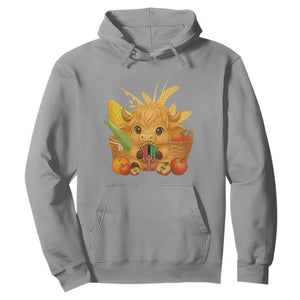 Cute Highland Cow With Kwanzaa Kinara And Presents Hoodie African Heritage Gift TS12 Sport Gray Print Your Wear