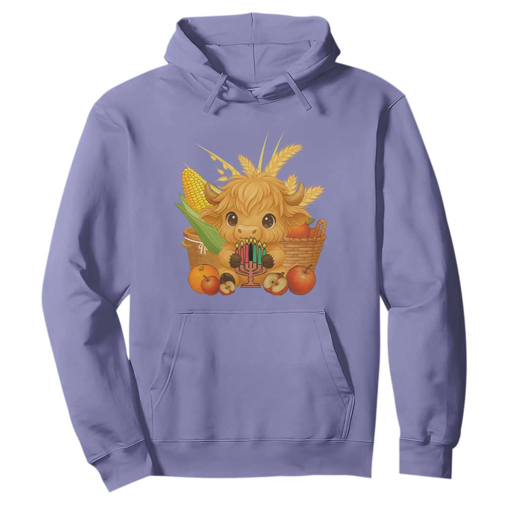 Cute Highland Cow With Kwanzaa Kinara And Presents Hoodie African Heritage Gift TS12 Violet Print Your Wear