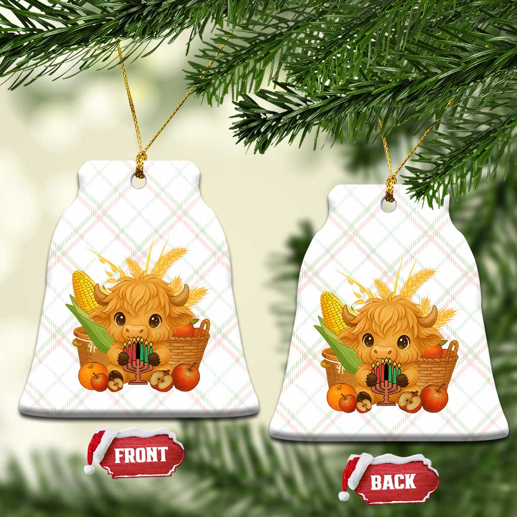 Cute Highland Cow With Kwanzaa Kinara And Presents Ceramic Ornament African Heritage Gift TS12 Print Your Wear