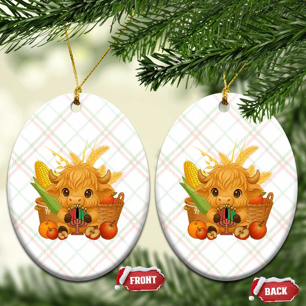 Cute Highland Cow With Kwanzaa Kinara And Presents Ceramic Ornament African Heritage Gift TS12 Print Your Wear