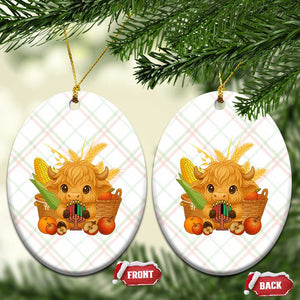 Cute Highland Cow With Kwanzaa Kinara And Presents Ceramic Ornament African Heritage Gift TS12 Print Your Wear