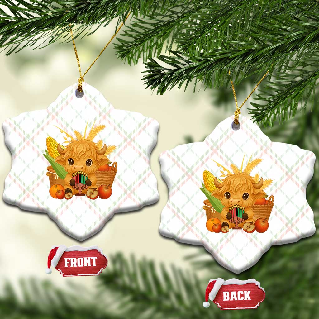 Cute Highland Cow With Kwanzaa Kinara And Presents Ceramic Ornament African Heritage Gift TS12 Print Your Wear