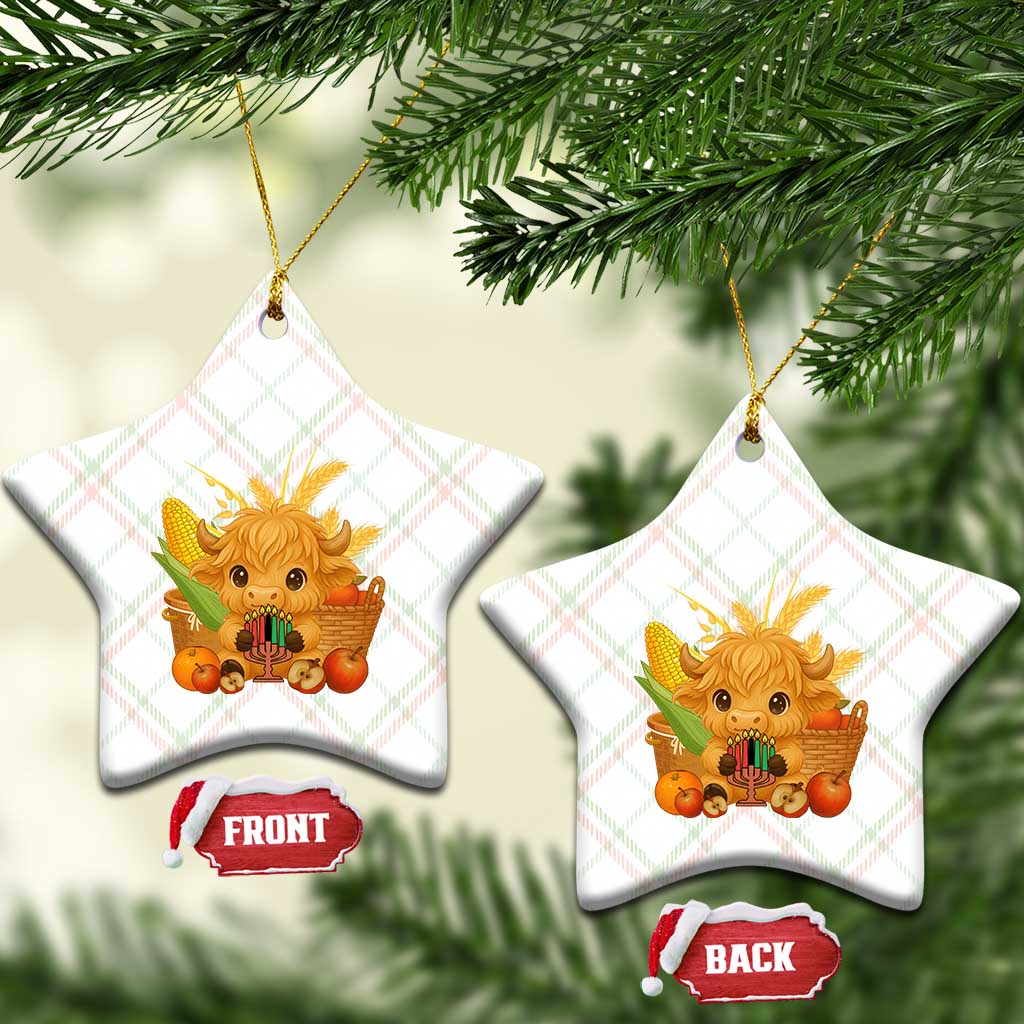 Cute Highland Cow With Kwanzaa Kinara And Presents Ceramic Ornament African Heritage Gift TS12 Print Your Wear