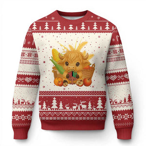 Cute Highland Cow With Kwanzaa Kinara And Presents Ugly Christmas Sweater African Heritage Gift TS12 Beige Red Print Your Wear