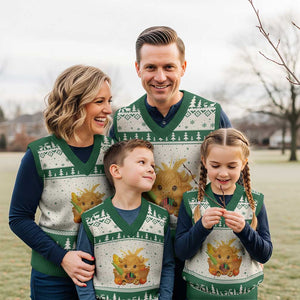 Cute Highland Cow With Kwanzaa Kinara And Presents V-Neck Knit Sweater Vest African Heritage Gift TS12 Beige Green Print Your Wear