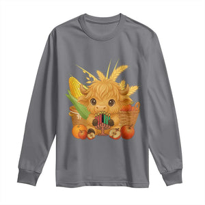 Cute Highland Cow With Kwanzaa Kinara And Presents Long Sleeve Shirt African Heritage Gift TS12 Charcoal Print Your Wear