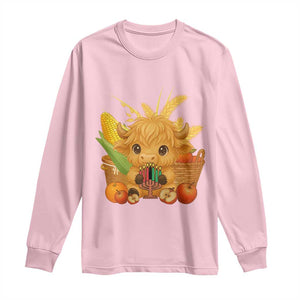 Cute Highland Cow With Kwanzaa Kinara And Presents Long Sleeve Shirt African Heritage Gift TS12 Light Pink Print Your Wear