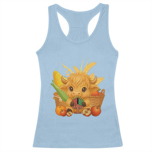 Cute Highland Cow With Kwanzaa Kinara And Presents Racerback Tank Top African Heritage Gift TS12 Light Blue Print Your Wear