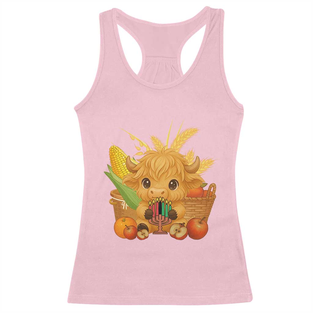 Cute Highland Cow With Kwanzaa Kinara And Presents Racerback Tank Top African Heritage Gift TS12 Light Pink Print Your Wear