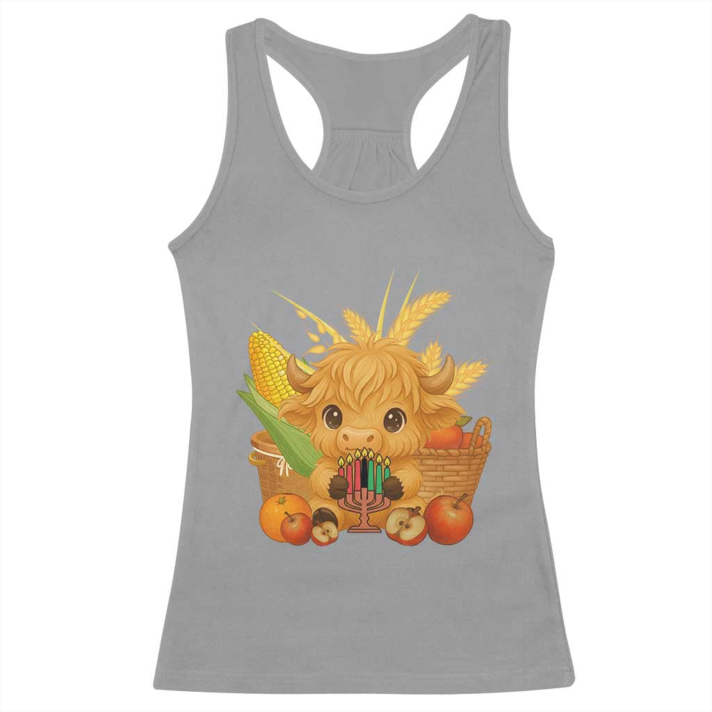Cute Highland Cow With Kwanzaa Kinara And Presents Racerback Tank Top African Heritage Gift TS12 Sport Gray Print Your Wear