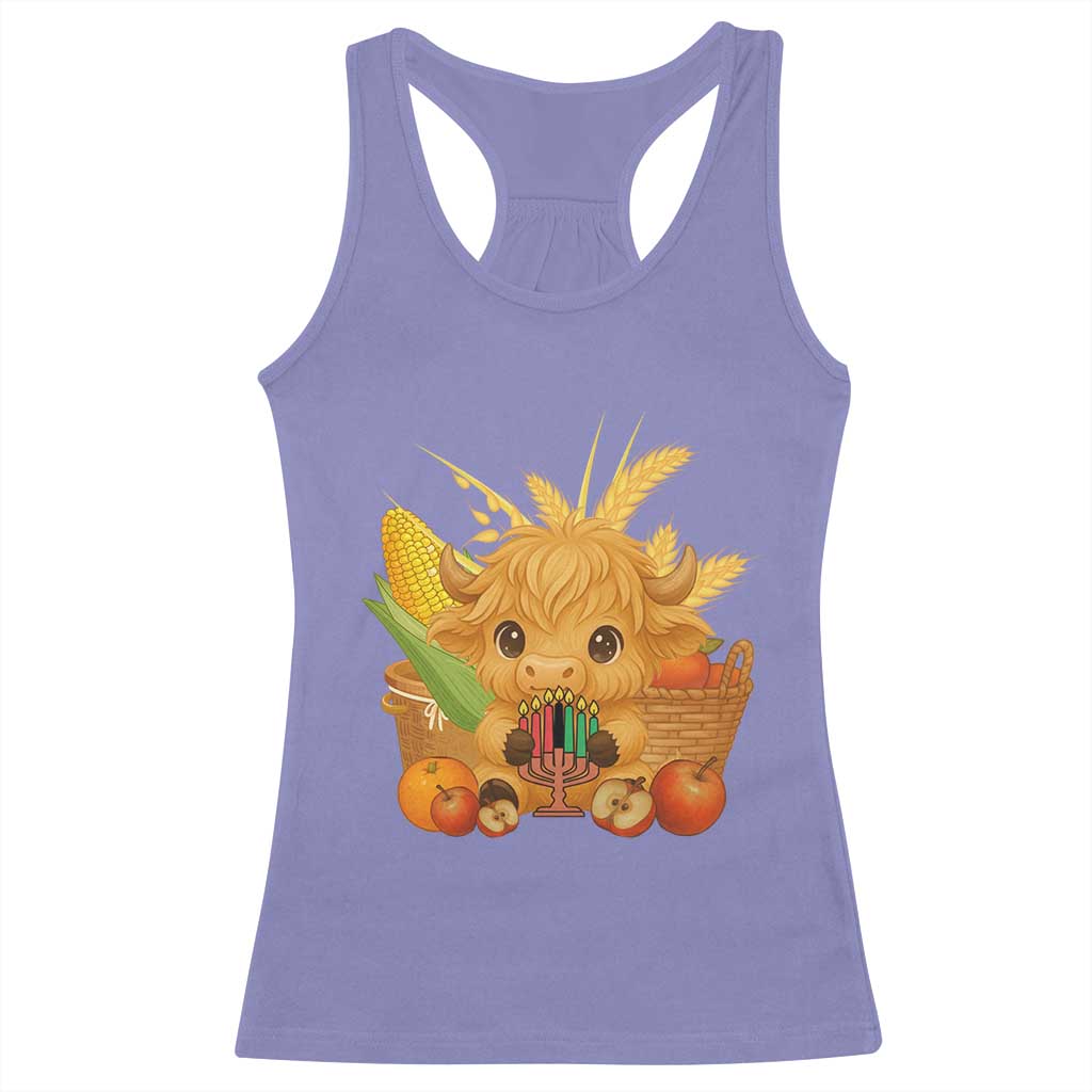 Cute Highland Cow With Kwanzaa Kinara And Presents Racerback Tank Top African Heritage Gift TS12 Violet Print Your Wear