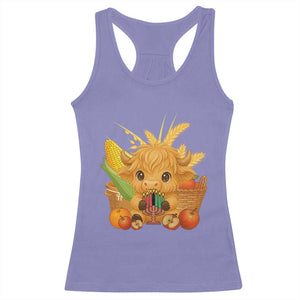 Cute Highland Cow With Kwanzaa Kinara And Presents Racerback Tank Top African Heritage Gift TS12 Violet Print Your Wear