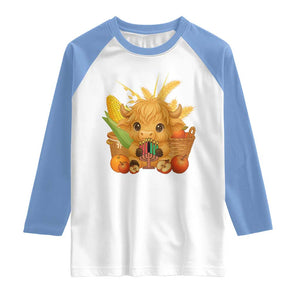 Cute Highland Cow With Kwanzaa Kinara And Presents Raglan Shirt African Heritage Gift TS12 White Carolina Blue Print Your Wear