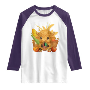 Cute Highland Cow With Kwanzaa Kinara And Presents Raglan Shirt African Heritage Gift TS12 White Purple Print Your Wear