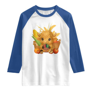 Cute Highland Cow With Kwanzaa Kinara And Presents Raglan Shirt African Heritage Gift TS12 White Royal Print Your Wear