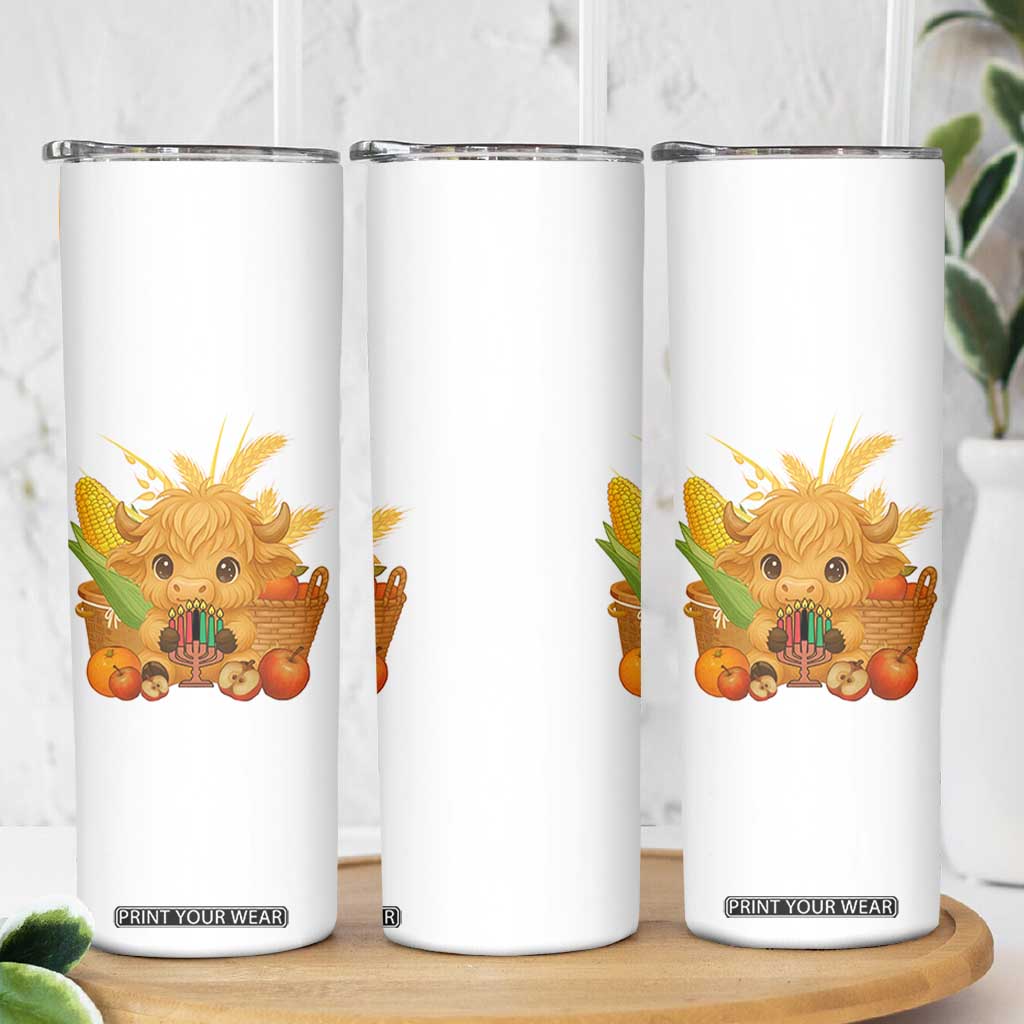 Cute Highland Cow With Kwanzaa Kinara And Presents Skinny Tumbler African Heritage Gift TS12 Print Your Wear
